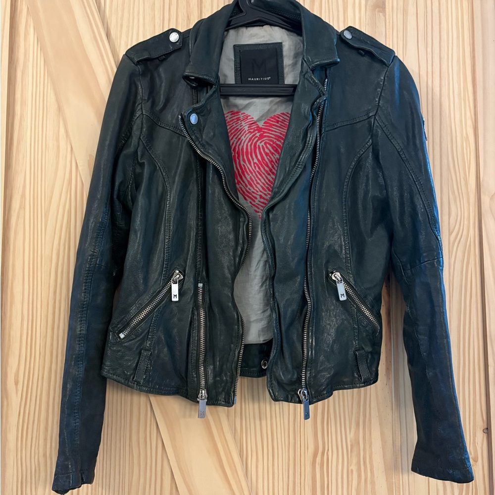 Mauritius Dark Greenish Grey Leather Jacket